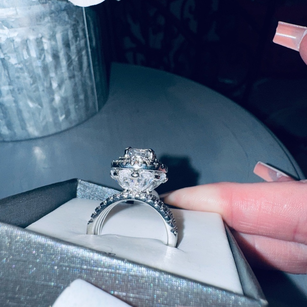 Women's Sterling Silver Halo Zircon Engagement Ring Cushion Cut 3ct center 8 - Picture 4 of 11